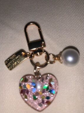 Glitter resin Heart bag/purse keychain w/pearl